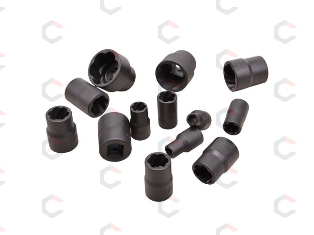 Galvučių sugadintiems varžtams komplektas 1/4"+1/2", 13vnt. "Stahlberg" (EH2408) 7 Galvučių sugadintiems varžtams komplektas 1/4"+1/2", 13vnt. "Stahlberg" (EH2408) 7