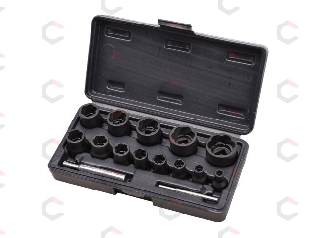 Galvučių sugadintiems varžtams komplektas 1/4"+1/2", 13vnt. "Stahlberg" (EH2408) Galvučių sugadintiems varžtams komplektas 1/4"+1/2", 13vnt. "Stahlberg" (EH2408)