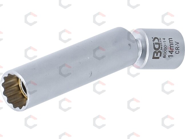 Galvutė kaitinimo ir uždegimo žvakėms | šarnyrinė | 10 mm (3/8") | 14 mm (80000-14) Galvutė kaitinimo ir uždegimo žvakėms | šarnyrinė | 10 mm (3/8") | 14 mm (80000-14)