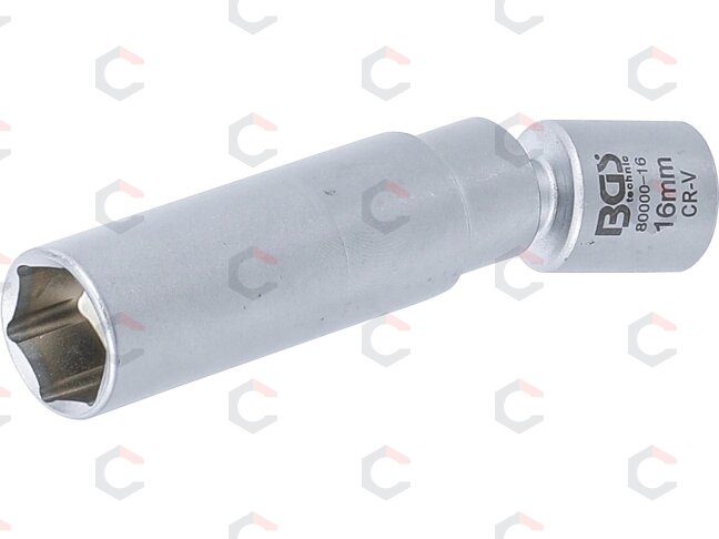 Galvutė kaitinimo ir uždegimo žvakėms | šarnyrinė | 10 mm (3/8") | 16 mm (80000-16) Galvutė kaitinimo ir uždegimo žvakėms | šarnyrinė | 10 mm (3/8") | 16 mm (80000-16)