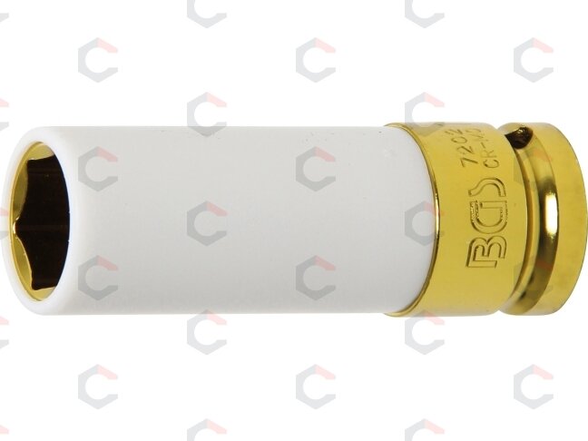 Galvutė smūginė ilga plonasienė | su plastikine apsauga | 12,5 mm (1/2") | 19 mm (7202) Galvutė smūginė ilga plonasienė | su plastikine apsauga | 12,5 mm (1/2") | 19 mm (7202)
