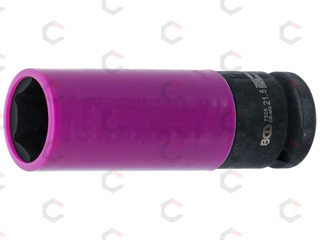 Galvutė smūginė ilga plonasienė | su plastikine apsauga | 12,5 mm (1/2") | 21.5 mm (7326) Galvutė smūginė ilga plonasienė | su plastikine apsauga | 12,5 mm (1/2") | 21.5 mm (7326)