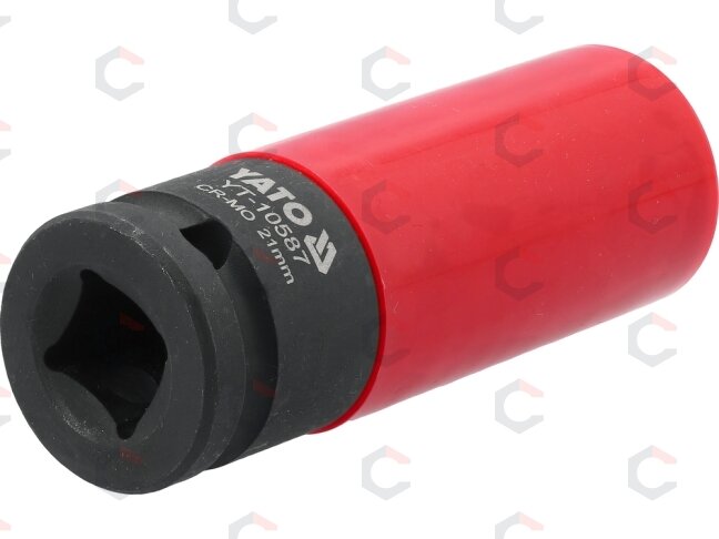 Galvutė smūginė ilga plonasienė | su plastikine apsauga | 12,7 mm (1/2") | 21 mm (YT-10587) 1 Galvutė smūginė ilga plonasienė | su plastikine apsauga | 12,7 mm (1/2") | 21 mm (YT-10587) 1