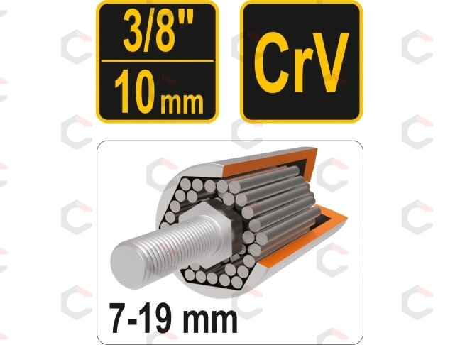 Galvutė universali ilga | 10 mm (3/8") | 7 - 19 mm (53002) 1 Galvutė universali ilga | 10 mm (3/8") | 7 - 19 mm (53002) 1