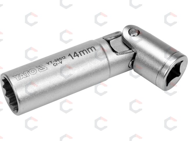 Galvutė žvakėms 12-kampė | šarnyrinė, magnetinė | 10 mm (3/8") | 14 mm (YT-38512) Galvutė žvakėms 12-kampė | šarnyrinė, magnetinė | 10 mm (3/8") | 14 mm (YT-38512)