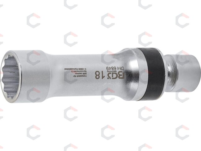 Galvutė žvakėms šarnyrinė 12 kampų | su atramine spyruokle 10 mm (3/8") | 18 mm (6849) Galvutė žvakėms šarnyrinė 12 kampų | su atramine spyruokle 10 mm (3/8") | 18 mm (6849)