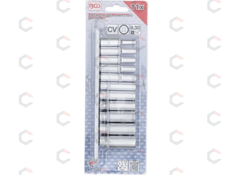 Galvučių rinkinys, 12 kampų, ilgos | 6.3 mm (1/4") | 11 vnt. (5251) 3