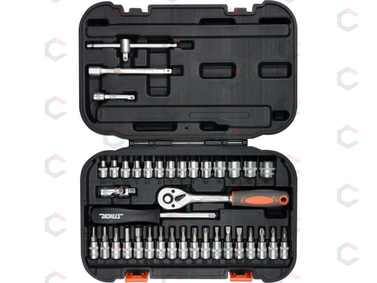 Galvučių ir terkšlės rinkinys | 1/4" (6,3 mm) | 38 dalių (58640) 1 Galvučių ir terkšlės rinkinys | 1/4" (6,3 mm) | 38 dalių (58640) 1