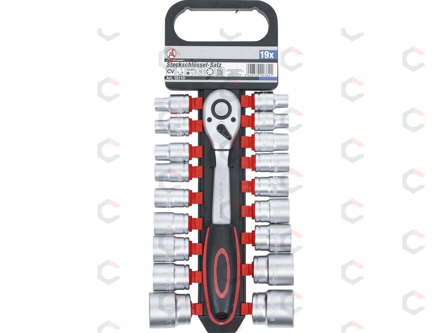 Galvučių rinkinys su terkšle | 12,5 mm (1/2") | 8-32 mm | 19 vnt. (B15110) Galvučių rinkinys su terkšle | 12,5 mm (1/2") | 8-32 mm | 19 vnt. (B15110)