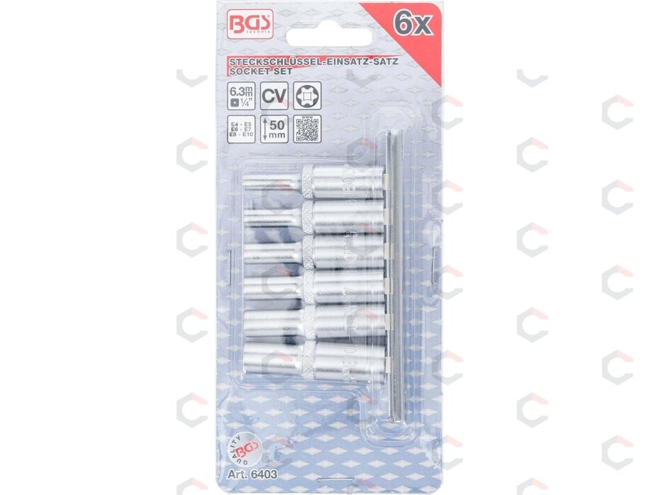 Galvučių rinkinys E-Tipas | Ilgos | 6.3 mm (1/4") | E4 - E10 | 6 vnt. (6403) 3