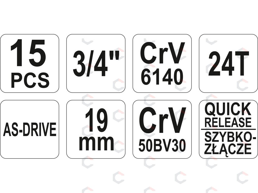 Galvučių komplektas 6 kampų | 30-60 mm | metalinė dėžė | 20 mm (3/4") | 15 vnt. (YT-1334) 3 Galvučių komplektas 6 kampų | 30-60 mm | metalinė dėžė | 20 mm (3/4") | 15 vnt. (YT-1334) 3
