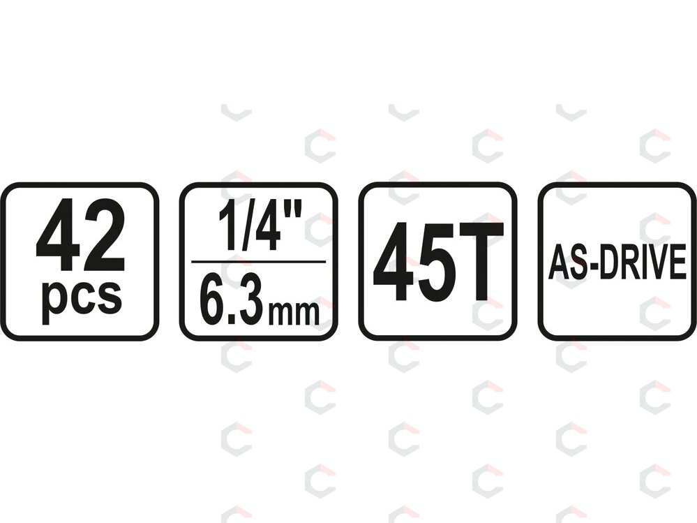 Galvučių su terkšle rinkinys | 6.3 mm (1/4") | 42 vnt. (58641) 4 Galvučių su terkšle rinkinys | 6.3 mm (1/4") | 42 vnt. (58641) 4
