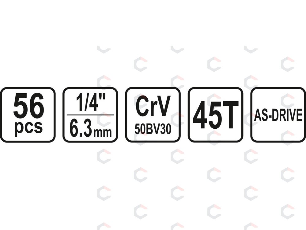 Galvučių ir terkšlės rinkinys | 1/4" pavara | 56 vnt. (58643) 5 Galvučių ir terkšlės rinkinys | 1/4" pavara | 56 vnt. (58643) 5