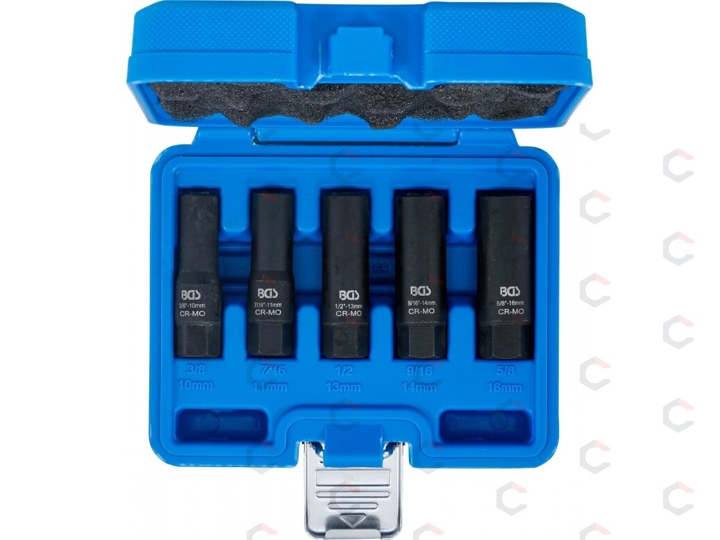 Gilus spiralinio profilio galvučių ir varžtų ištraukiklių rinkinys | 10 mm (3/8") | 10–16 mm | 5 vnt. (74568) 3 Gilus spiralinio profilio galvučių ir varžtų ištraukiklių rinkinys | 10 mm (3/8") | 10–16 mm | 5 vnt. (74568) 3
