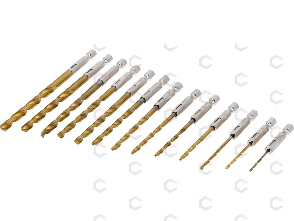 Spiralinių grąžtų rinkinys HSS su šešiakampiu kotu, 1,5–6,5 mm, 13 vnt. (21655) 1 Spiralinių grąžtų rinkinys HSS su šešiakampiu kotu, 1,5–6,5 mm, 13 vnt. (21655) 1