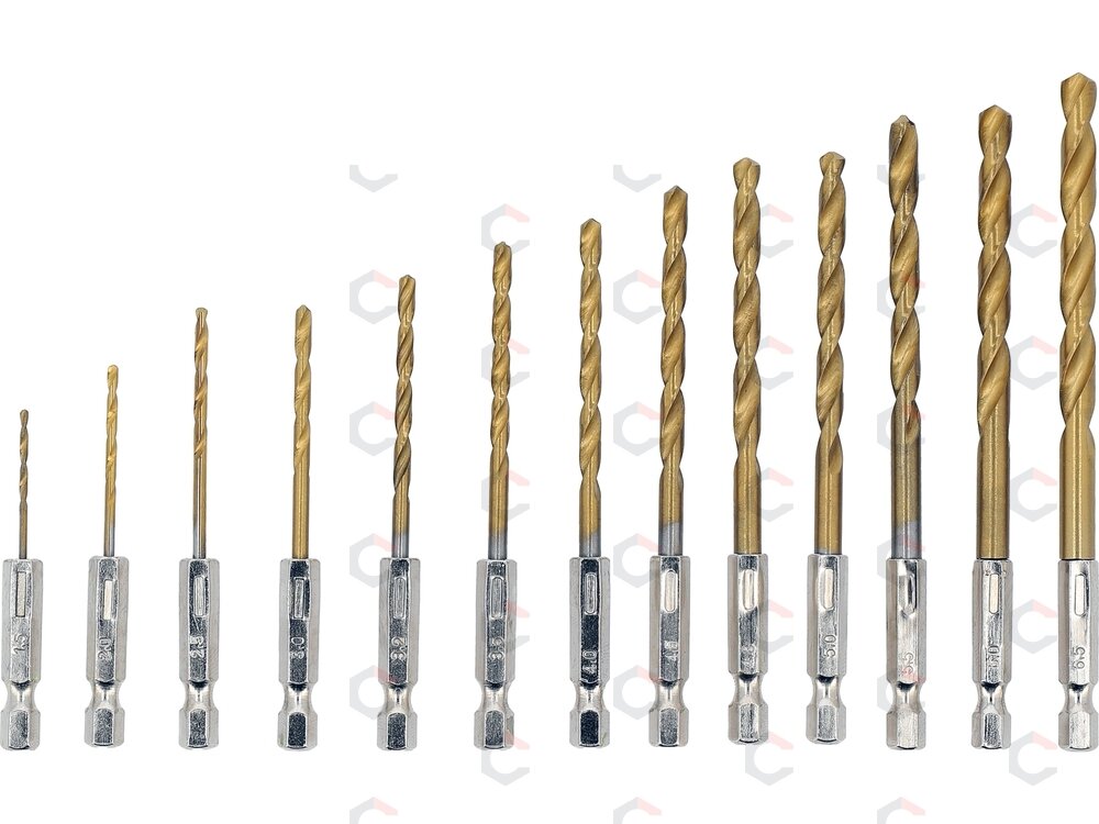 Spiralinių grąžtų rinkinys HSS su šešiakampiu kotu, 1,5–6,5 mm, 13 vnt. (21655) 2 Spiralinių grąžtų rinkinys HSS su šešiakampiu kotu, 1,5–6,5 mm, 13 vnt. (21655) 2