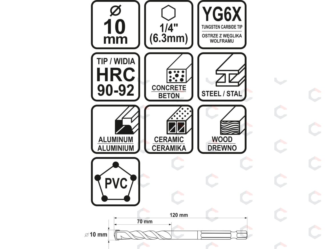 Grąžtas universalus su Hex 6.3 mm (1/4") galu | 10.0 mm (21691) 4