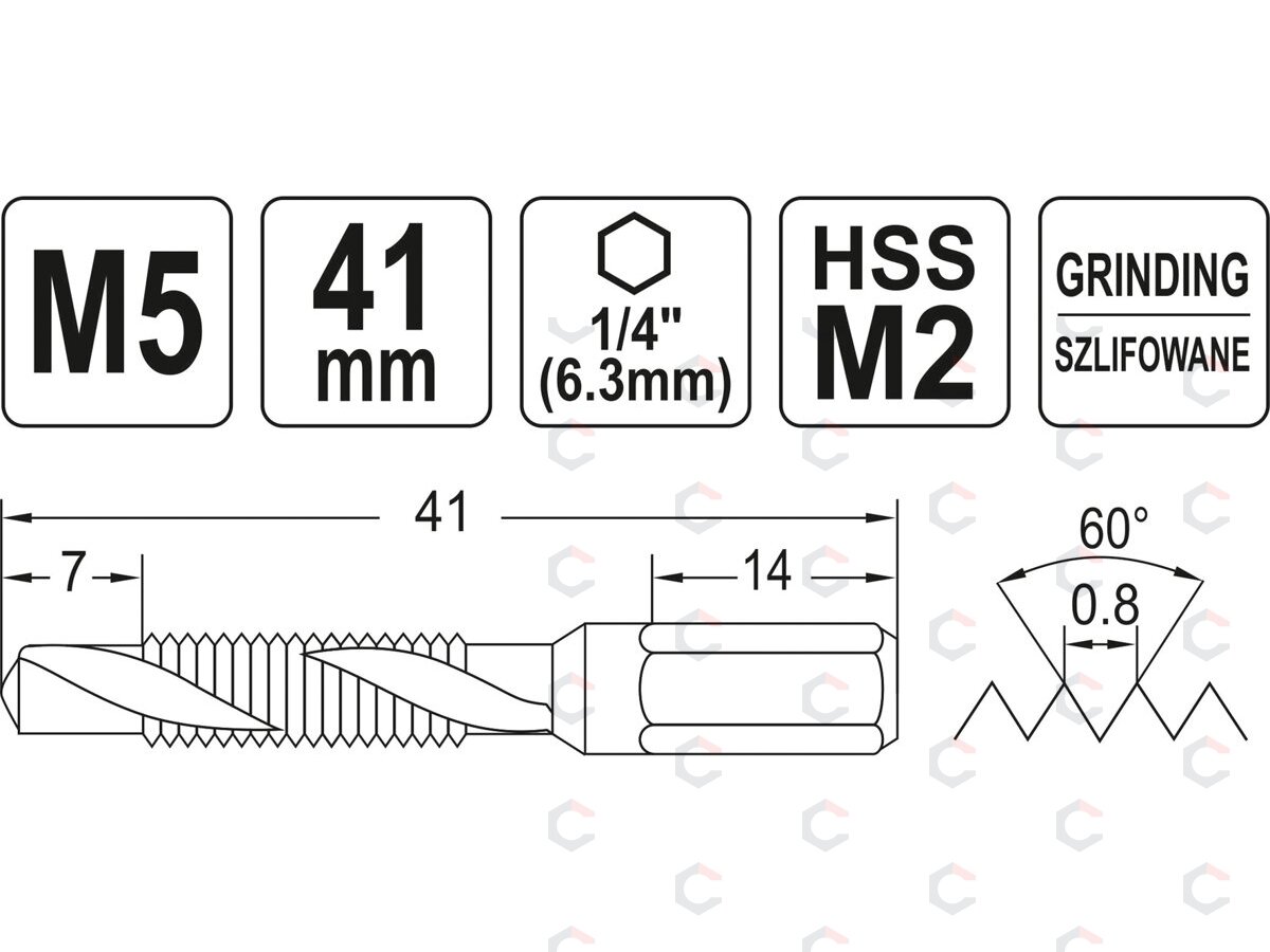 Grąžtas/sriegiklis | Hex | M5 (YT-44842) 3 Grąžtas/sriegiklis | Hex | M5 (YT-44842) 3
