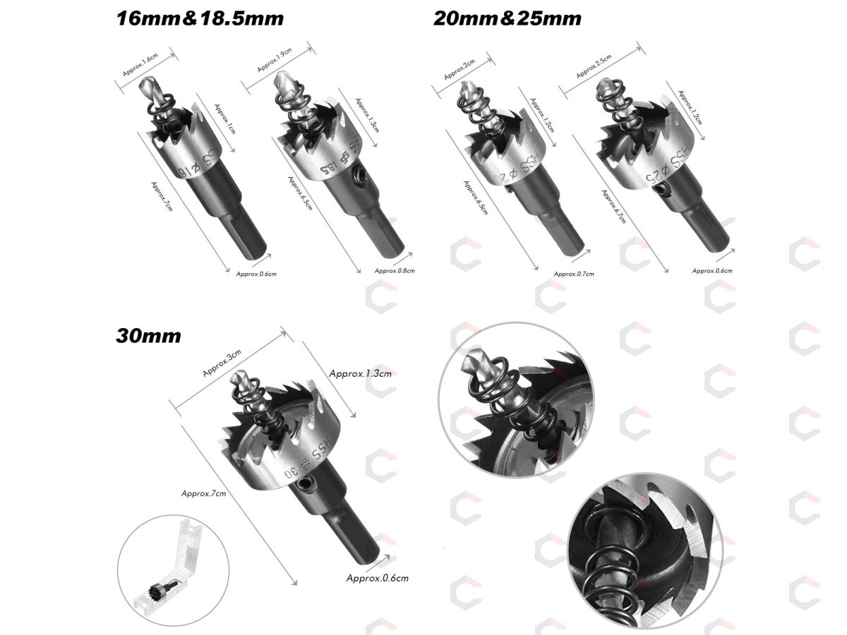 Grąžtų frezų rinkinys skylėms | HSS | 16-30 mm | 5 vnt. (HS5A) 4 Grąžtų frezų rinkinys skylėms | HSS | 16-30 mm | 5 vnt. (HS5A) 4
