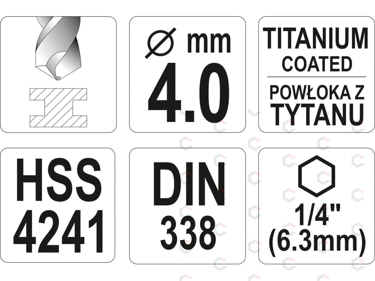 Grąžtas metalui su Hex 6.3 mm (1/4") galu HSS-TiN | 4.0 mm (YT-44757) 3 Grąžtas metalui su Hex 6.3 mm (1/4") galu HSS-TiN | 4.0 mm (YT-44757) 3