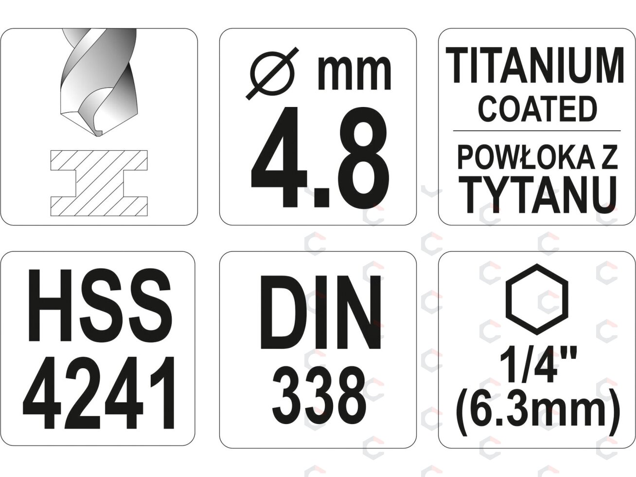 Grąžtas metalui su Hex 6.3 mm (1/4") galu HSS-TiN | 7.5 mm (YT-44767) 3 Grąžtas metalui su Hex 6.3 mm (1/4") galu HSS-TiN | 7.5 mm (YT-44767) 3