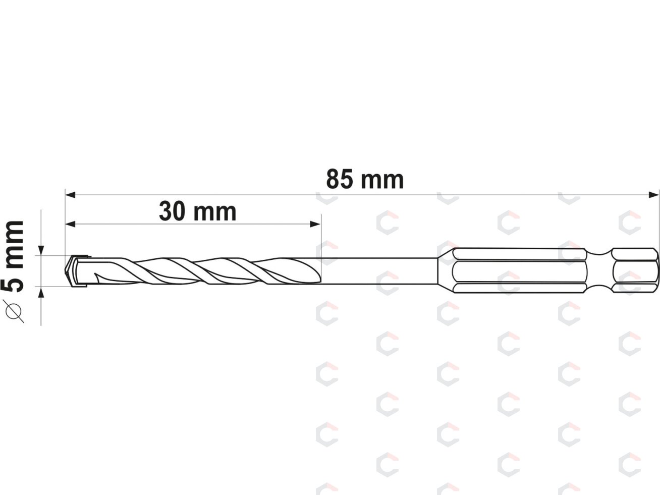 Grąžtas universalus su Hex 6.3 mm (1/4") galu | 5.0 mm (YT-44782) 4