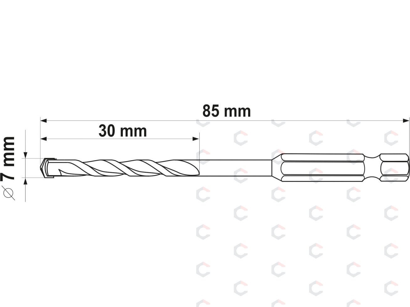 Grąžtas universalus su Hex 6.3 mm (1/4") galu | 7.0 mm (YT-44784) 4 Grąžtas universalus su Hex 6.3 mm (1/4") galu | 7.0 mm (YT-44784) 4