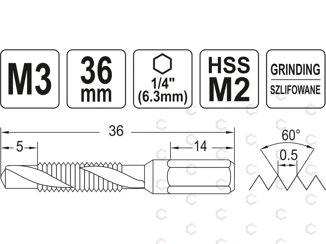 Grąžtas/sriegiklis | Hex | M3 (YT-44840) 2 Grąžtas/sriegiklis | Hex | M3 (YT-44840) 2