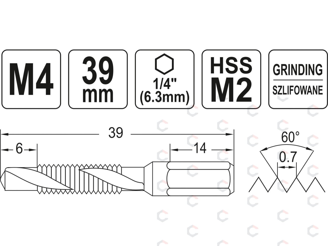 Grąžtas/sriegiklis | Hex | M4 (YT-44841) 3 Grąžtas/sriegiklis | Hex | M4 (YT-44841) 3