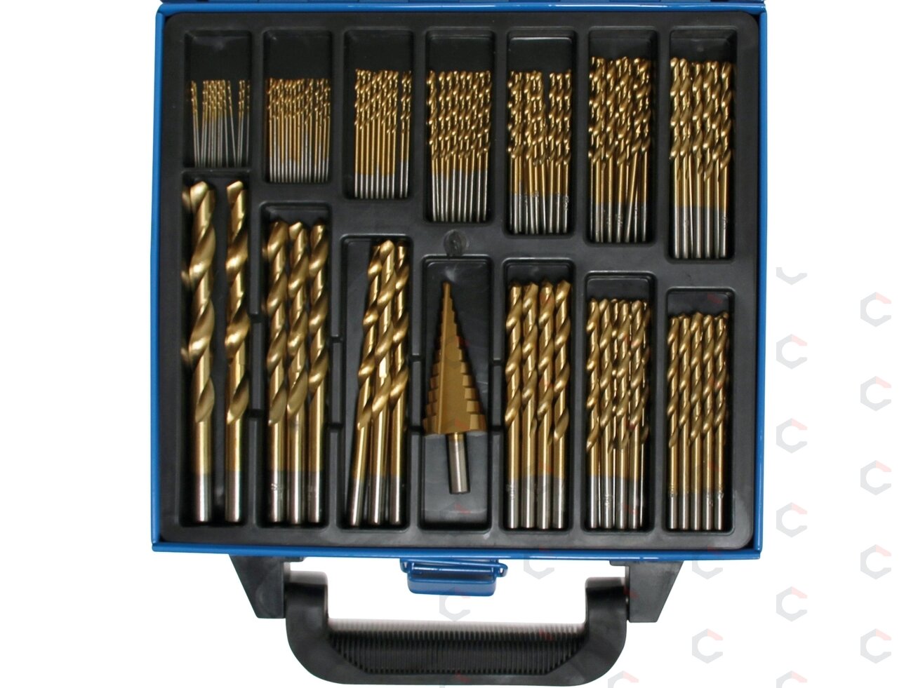 Grąžtų ir pakopinės frezos rinkinys | HSS | titano nitridas | 1 - 10 mm | 119 vnt. (2009) 6 Grąžtų ir pakopinės frezos rinkinys | HSS | titano nitridas | 1 - 10 mm | 119 vnt. (2009) 6