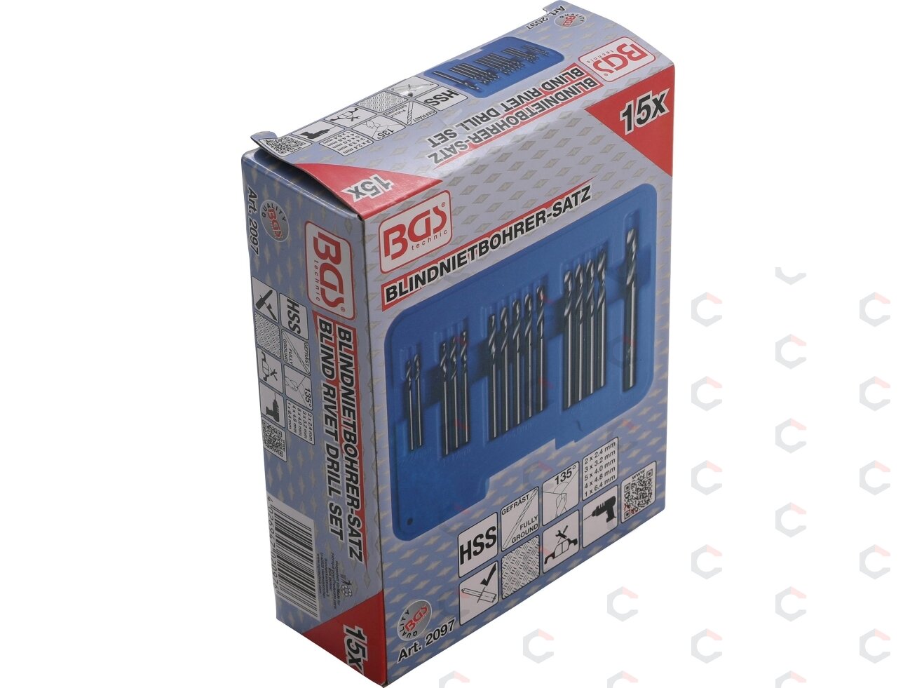 Grąžtų rinkinys | kniedžių skylėms | HSS | 2.4 - 6.4 mm | 15 vnt. (2097) 2 Grąžtų rinkinys | kniedžių skylėms | HSS | 2.4 - 6.4 mm | 15 vnt. (2097) 2