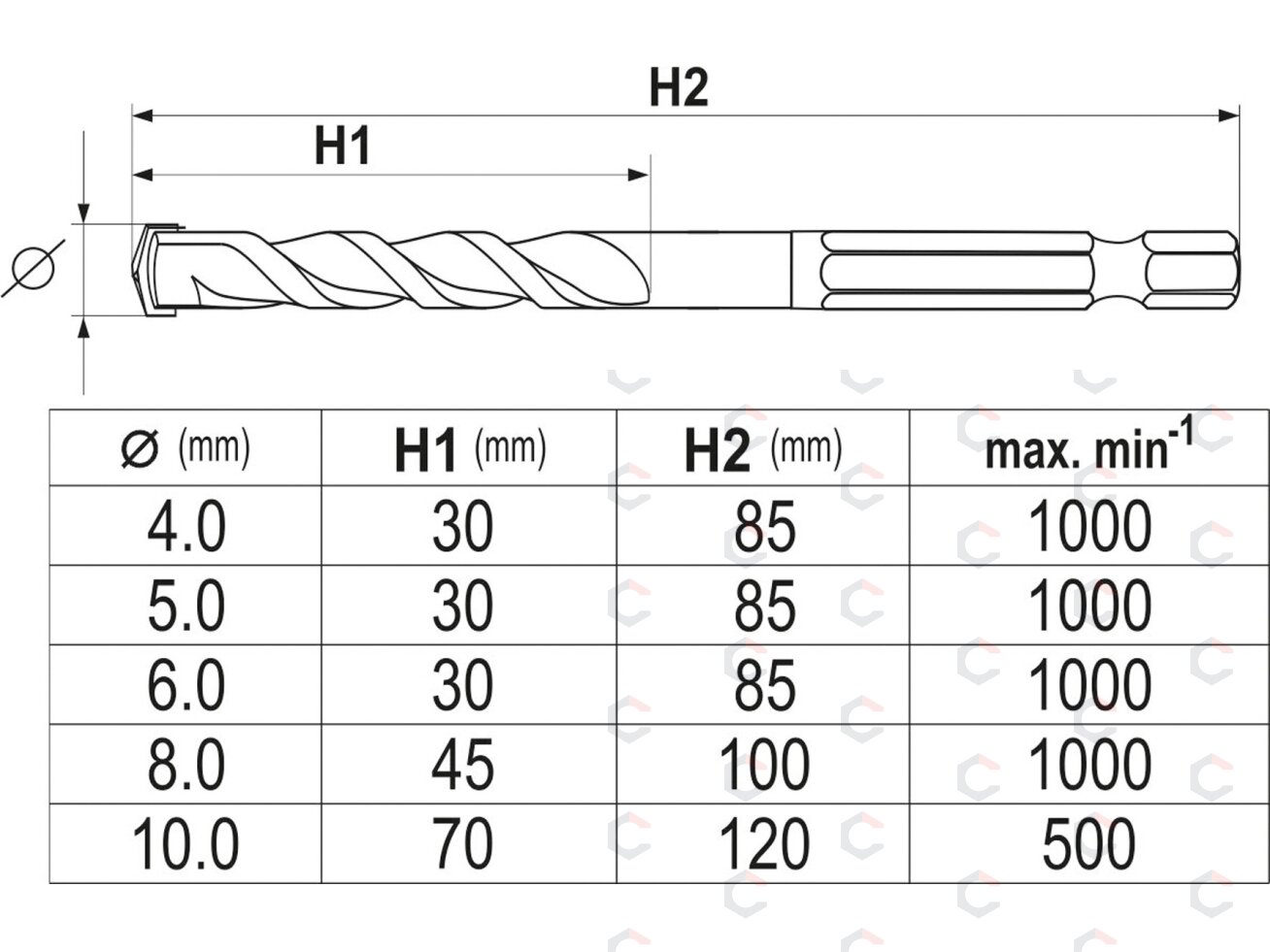 Grąžtų rinkinys su Hex 6.3 mm (1/4") galu | universalūs | 4 - 10 mm | 5 vnt. (YT-44789) 4 Grąžtų rinkinys su Hex 6.3 mm (1/4") galu | universalūs | 4 - 10 mm | 5 vnt. (YT-44789) 4