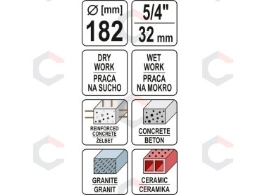 Deimantinė karūna gręžimui 182 mm su 1 1/4" sriegiu (YT-60379) 3 Deimantinė karūna gręžimui 182 mm su 1 1/4" sriegiu (YT-60379) 3