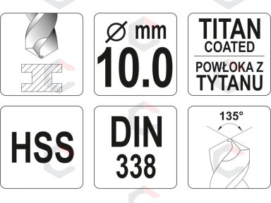 Grąžtas metalui HSS-TIN 10.0 mm (YT-44662)
