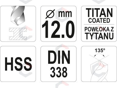 Grąžtas metalui HSS-TIN 12.0 mm (YT-44666)
