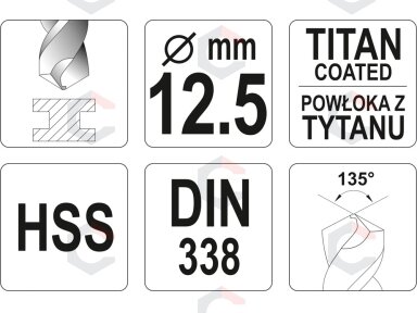 Grąžtas metalui HSS-TIN 12.5 mm (YT-44667)