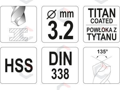 Grąžtas metalui HSS-TIN 3.2 mm (YT-44637)