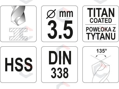 Grąžtas metalui HSS-TIN 3.5 mm (YT-44639)