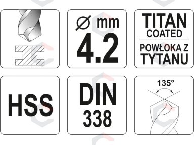 Grąžtas metalui HSS-TIN 4.5 mm (YT-44643)