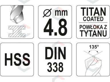 Grąžtas metalui HSS-TIN 5.0 mm (YT-44650)