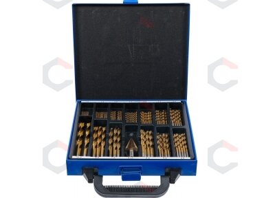 Grąžtų ir pakopinės frezos rinkinys | HSS | titano nitridas | 1 - 10 mm | 119 vnt. (2009) Grąžtų ir pakopinės frezos rinkinys | HSS | titano nitridas | 1 - 10 mm | 119 vnt. (2009)