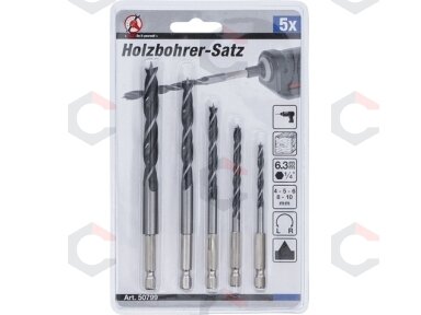Grąžtų medžiui rinkinys | 1/4" antgalis | 6 - 14 mm | 5 vnt. (50799)