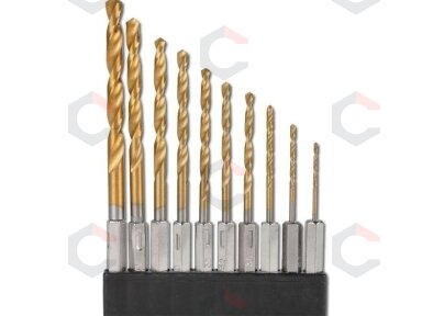 Grąžtų rinkinys su Hex 6.3 mm (1/4") galu | titano nitridas | 1.5 - 6 mm | 10 vnt. (50801)