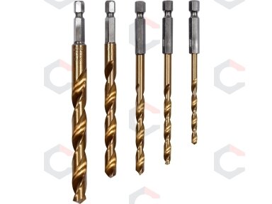 Grąžtų rinkinys su Hex 6.3 mm (1/4") galu | titano nitridas | 4 - 10 mm | 5 vnt. (44700V) Grąžtų rinkinys su Hex 6.3 mm (1/4") galu | titano nitridas | 4 - 10 mm | 5 vnt. (44700V)