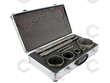 Gręžimo karūnų rinkinys su ilgais adapteriais SDS Plus | 30-100 mm | 9 vnt. (ES20449)