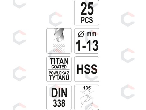Grąžtų rinkinys | HSS-Titan | 1 - 13 mm | 25 vnt. (YT-44676) 2 Grąžtų rinkinys | HSS-Titan | 1 - 13 mm | 25 vnt. (YT-44676) 2