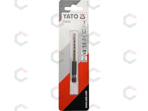 Grąžtas metalui su Hex 6.3 mm (1/4") galu HSS-TiN | 3.0 mm (YT-44754) Grąžtas metalui su Hex 6.3 mm (1/4") galu HSS-TiN | 3.0 mm (YT-44754)