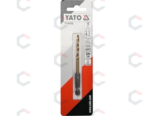 Grąžtas metalui su Hex 6.3 mm (1/4") galu HSS-TiN | 4.2 mm (YT-44758) Grąžtas metalui su Hex 6.3 mm (1/4") galu HSS-TiN | 4.2 mm (YT-44758)