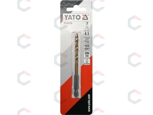 Grąžtas metalui su Hex 6.3 mm (1/4") galu HSS-TiN | 4.5 mm (YT-44759) 2