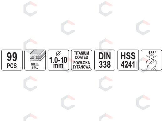 Grąžtų rinkinys metalui | 1.0 - 10 mm | 99 vnt. (YT-44591) 4 Grąžtų rinkinys metalui | 1.0 - 10 mm | 99 vnt. (YT-44591) 4